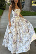 Meridress Spaghetti Strap Floral Print Bustier A-line Maxi Dress