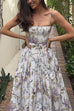 Meridress Spaghetti Strap Floral Print Bustier A-line Maxi Dress