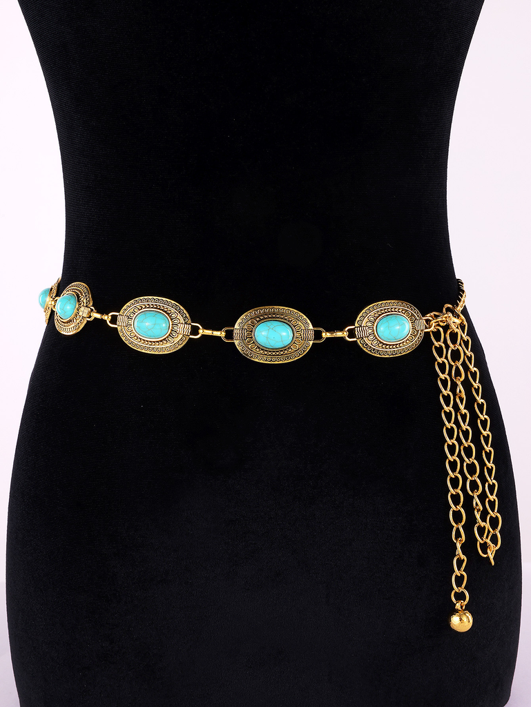 Meridress Turquoise Decorative Adjustable Metal Chain Belt