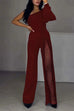 Meridress One Shoulder Long Sleeve Patchwork Wide Leg Jumpsuit