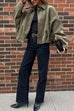 Meridress Lapel Zip Up Trendy Bomber Jacket