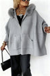 Meridress Dolman Sleeves Zipper Up Pocketed Jacket with Faux Fur Hood