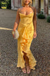 Meridress Spaghetti Strap Mesh Splice Draped Ruffle Maxi Dress