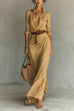 Meridress Lapel Long Sleeves Button Up Maxi Dress With Belt