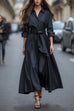 Meridress Long Sleeves Button Up Bow Waist Maxi Dress