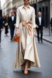 Meridress Lapel Long Sleeves Button Up Tie Waist Maxi Dress