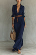 Meridress Lapel Long Sleeves Button Up Maxi Dress With Belt
