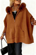 Meridress Dolman Sleeves Zipper Up Pocketed Jacket with Faux Fur Hood