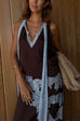 Sleeveless V Neck Lace Trim Satin Scarf Top
