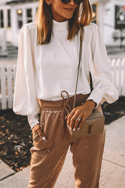 Mockneck Lantern Long Sleeves Solid Top