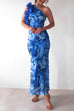 Meridress Ruffle One Shoulder Floral Print Bodycon Maxi Dress