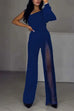 Meridress One Shoulder Long Sleeve Patchwork Wide Leg Jumpsuit