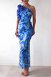 Meridress Ruffle One Shoulder Floral Print Bodycon Maxi Dress