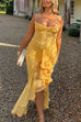 Meridress Spaghetti Strap Mesh Splice Draped Ruffle Maxi Dress