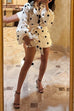 Meridress Polka Dot Balloon Long Sleeves Shirt and Tie Waist Wrap Mini Skirt Set