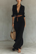 Meridress Lapel Long Sleeves Button Up Maxi Dress With Belt