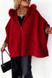 Meridress Dolman Sleeves Zipper Up Pocketed Jacket with Faux Fur Hood