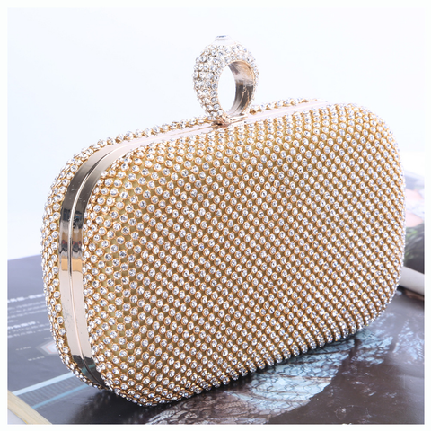 Meridress Sparkly Rhinestones Ring Clasp Evening Handbag