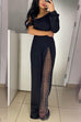 Meridress Stylish One Shoulder Slit Long Sleeve Mesh Splice Wide Leg Jumpsuit