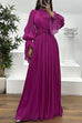 Flare Long Sleeves Twist Front Ruched Flowy Maxi Dress