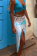 Meridress Drawstring Slit Front Tie Dye Bodycon Skirt