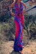 Meridress V Neck Criss Cross Backless Tie Dye Maxi A-line Dress