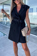 Meridress Sleeveless Belted Double Breasted Blazer Dress