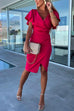 Meridress Wrap V Neck Flare Sleeve Knee Length Party Dress