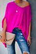 Meridress Loose V Neck Batwing Sleeve Solid T Shirt