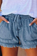 Meridress Drawstring High Waist Raw Hem Pockets Shorts