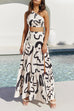 Meridress One Shoulder Crop Top High Slit Ruflle Tiered Skirt Printed Set