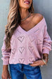 Meridress V Neck Heart Hollow Out Knit Sweater