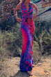 Meridress V Neck Criss Cross Backless Tie Dye Maxi A-line Dress