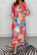 Meridress V Neck Ruffle Sleeve Printed Maxi Swing Dress