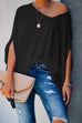 Meridress Loose V Neck Batwing Sleeve Solid T Shirt