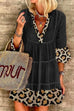 Meridress V Neck Leopard Splice Tiered Ruffle Dress