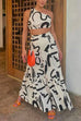 Meridress One Shoulder Crop Top High Slit Ruflle Tiered Skirt Printed Set