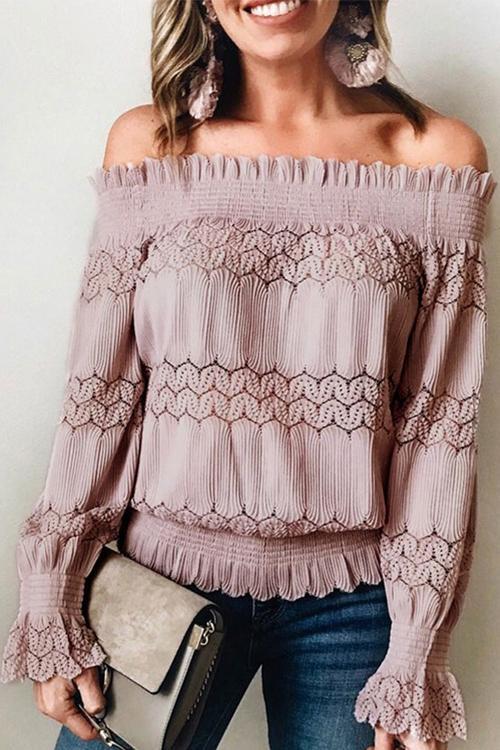 Meridress Off Shoulder Lace Crochet Ruffle Shirt