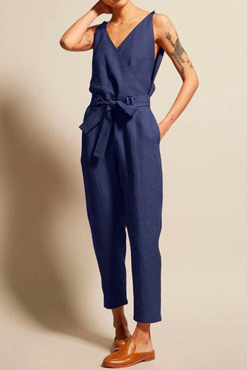 Meridress Wrap V Neck Bow Knot Sleeveless Jumpsuit