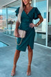 Meridress Wrap V Neck Flare Sleeve Knee Length Party Dress