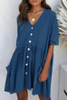 Meridress V Neck Button Down Swing Dress with Pockets