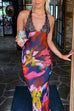 Meridress Backless V Neck Lace Splice Printed Maxi Bodycon Dress