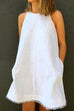 Meridress Raw Hem Pockets Sleeveless Cotton Linen A-line Dress