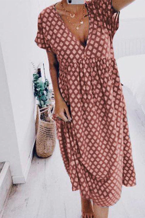 Meridress Deep V Neck Printed Casual Maxi Dress