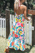 Meridress V Neck Spaghetti Strap Floral Print Maxi Dress