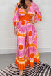 Meridress V Neck Bell Sleeves Smocked Waist Wide Leg Printed Jumpsuit