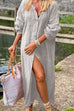 Meridress Oversized Button Up Cotton Linen Maxi Shirt Dress