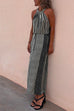 Meridress Halter Sleeveless Waisted Striped Maxi Dress