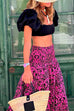 Meridress Smocked Waist Printed Maxi Ruffle Swing Skirt