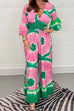 Meridress V Neck Bell Sleeves Smocked Waist Wide Leg Printed Jumpsuit